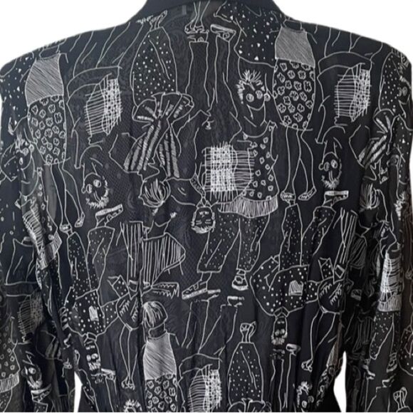 VINTAGE 80s Menu Blazer With Printed Figures Black - Picture 6 of 11